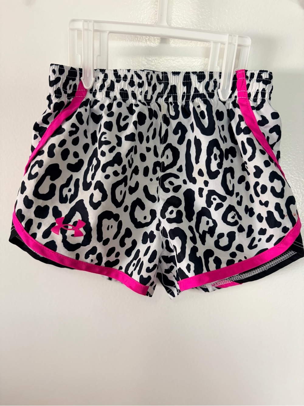 Under Armour Girls' White & Black Leopard Print Athletic Shorts with Pink Trim